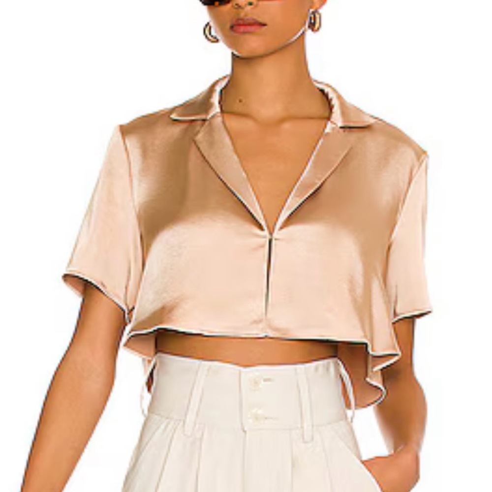 L'Academie Gold Boxy Crop Button Down Shirt